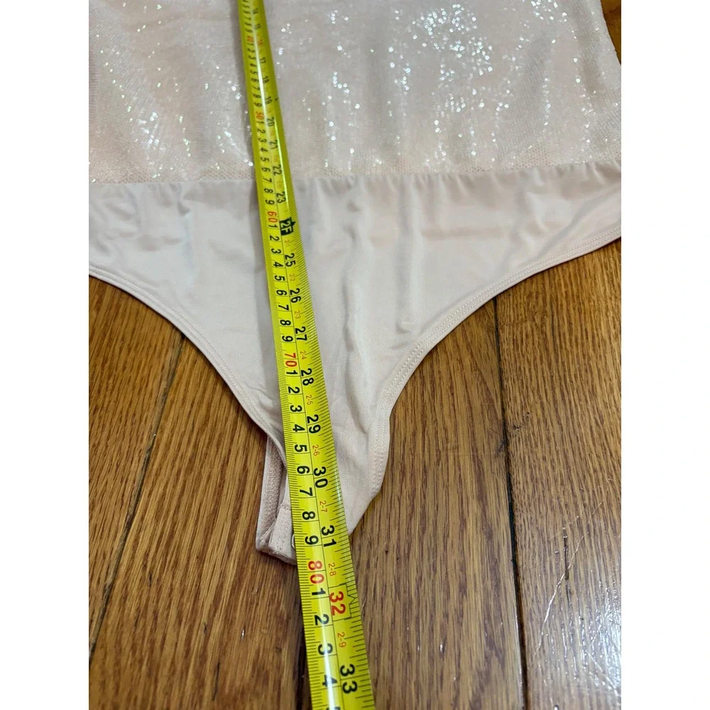 New Express Body Contour Sequin beige Bodysuit Sleeveless Top Party XL - Picture 10 of 10